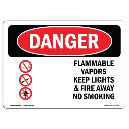 Signmission OSHA, Flammable Vapors Keep Fire Away No Smoking, 24in X 18in Rigid Plastic, 18" W, 24" L, Landscape OS-DS-P-1824-L-1257